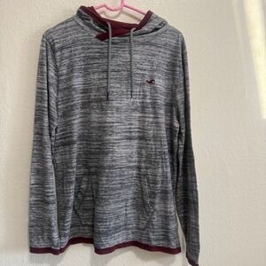 Hollister Heathered Gray Maroon Trim Hoodie Pullover Mens Size L Long Sleeve